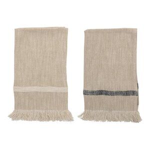Bloomingville Natural Woven Cotton Striped Tea Towels with Tassels, Set of 2, Fr